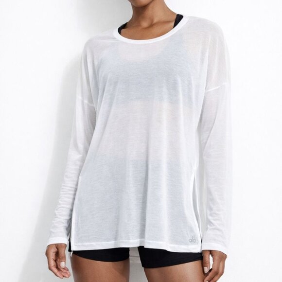 ALO Yoga Tops - ALO Arrow Oversized‎ Long Sleeve White XS